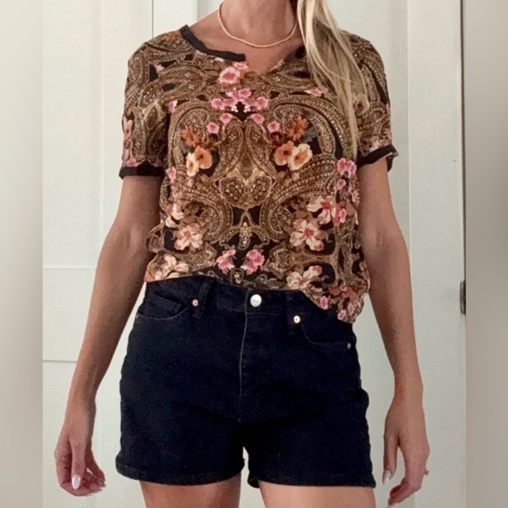SELECTED FEMME | 100% silk Floral Paisley colorful short sleeve blouse uk6 small